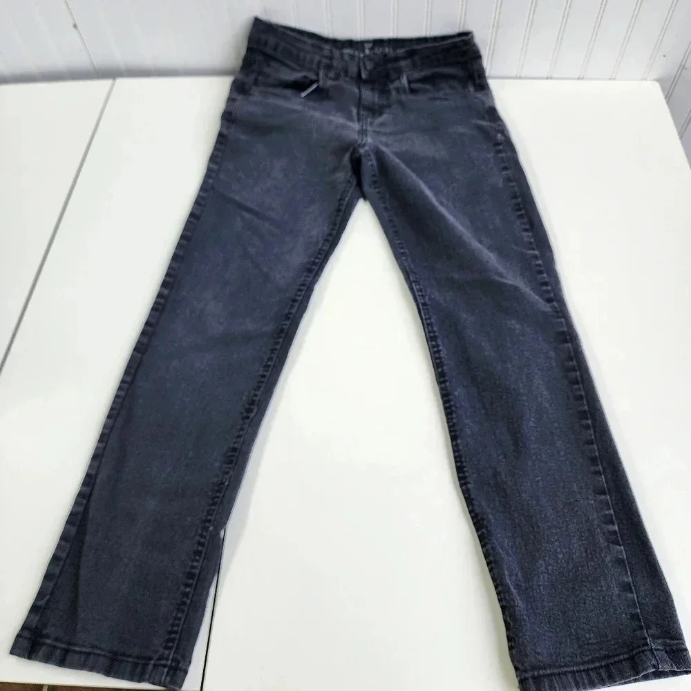 Steves Jeans Boys Sz 16 Black Straight Legged Distressed Denim Jean Pants 28x28